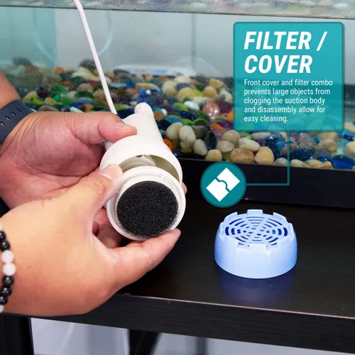 Vista 6 de TERA PUMP Limpiador de grava para acuario – Cambiador de agua eléctrico automático extraíble para tanque de peces, arandela de arena, filtro