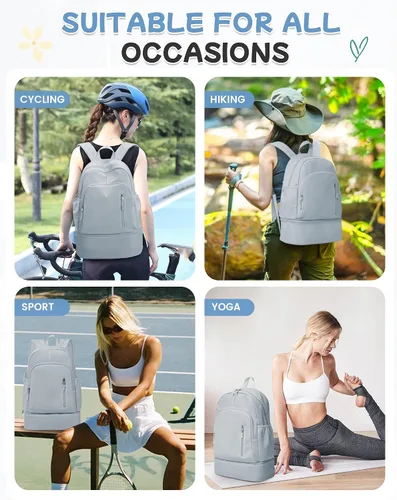 Vista 6 de BJLFS Mochila de gimnasio para mujeres y hombres con compartimento expandible para zapatos, mini mochila plegable para exteriores, bolsa