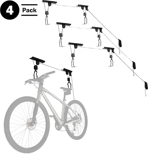 Vista 2 de RAD Sportz Juego de 4 perchas de bicicleta para sistema de polea de elevación de garaje con capacidad de 100 libras, almacenamiento de techo
