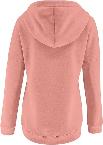 Vista 143 de Sudaderas con capucha para mujer, con cuello de botón, sin botones, con cordón, manga larga, lindas, ropa para adolescentes y niñas
