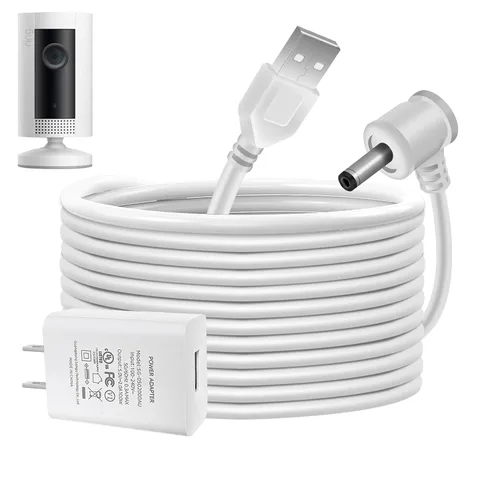 Vista 8 de Cables de carga de 30 pies para anillo resistente a la intemperie, cable de carga para interiores y exteriores con adaptador de corriente rápido