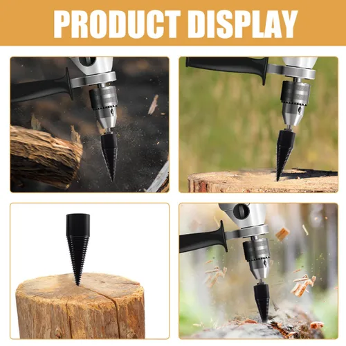Vista 4 de 5 Pcs Wood Splitting Drill Bit Set with Detachable 42mm Cones and 4 Shafts (Round, Square, Hex, Small Hex) for Firewood Log Splitting and