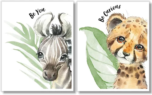 Vista 7 de Láminas de arte de pared de animales de safari para bebés - Decoración de guardería - Juego de 6-8x10 - Imágenes de habitación de guardería