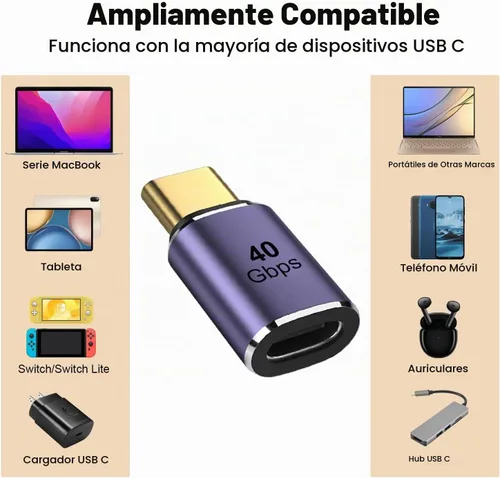 Vista 5 de AreMe - Paquete de 2 adaptadores USB C macho a hembra, color morado Púrpura