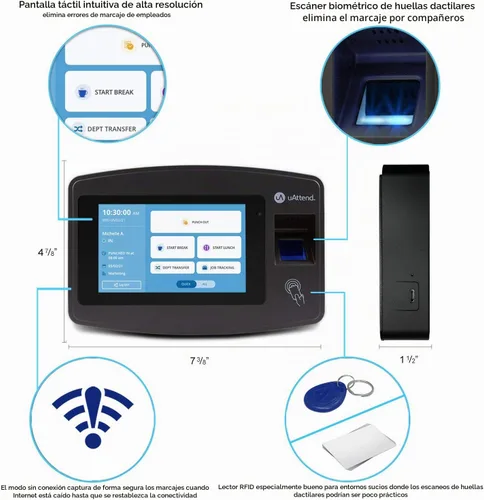 Vista 2 de uAttend JR2000 Reloj de Control de Tiempo Biométrico de Huellas Dactilares, RFID, PIN para Pequeñas Empresas – Sistema de Asistencia Basado