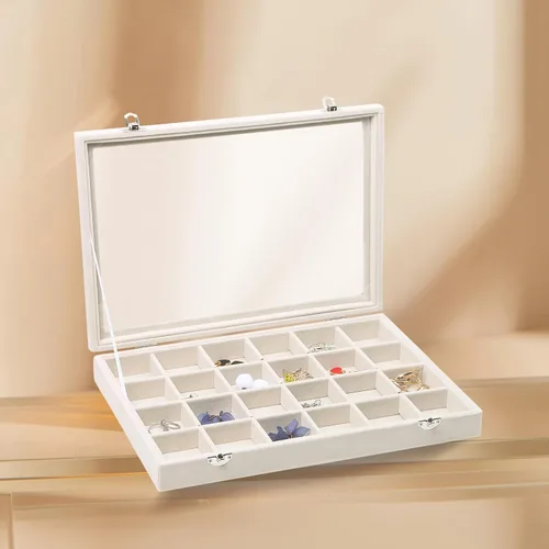 Vista 5 de Stratalife Organizador de joyas con tapa, exhibidor transparente, organizador grande de aretes, caja de almacenamiento de terciopelo para aretes