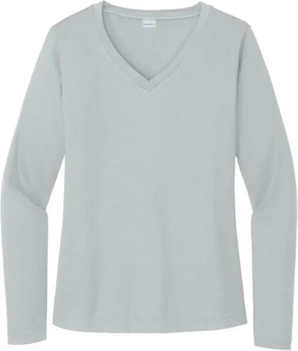 Vista 6 de Sport-Tek señoras cuello en V playera > orquídea rosa Azul atómico