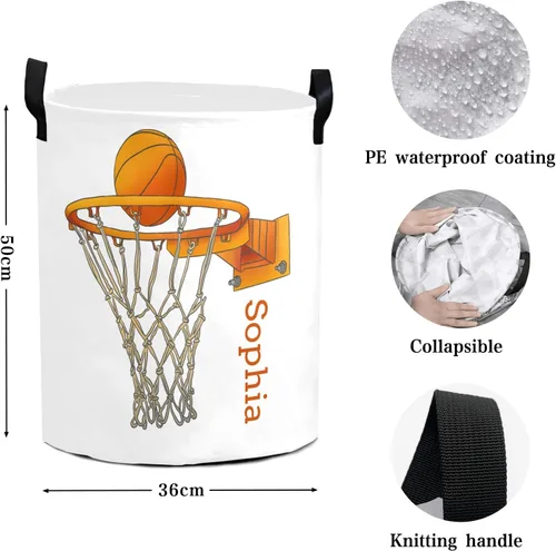 Vista 5 de Cesta de baloncesto personalizada con nombre y texto, impermeable, para dormitorio, sala de estar, cesta de almacenamiento