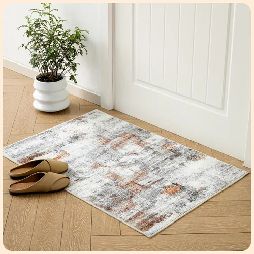 Vista 379 de Istana Alfombra larga antideslizante de 2.5 x 8 para el hogar, para pasillo y cocina, lavable, sedosa y suave al tacto, elegante, color azul y marfil