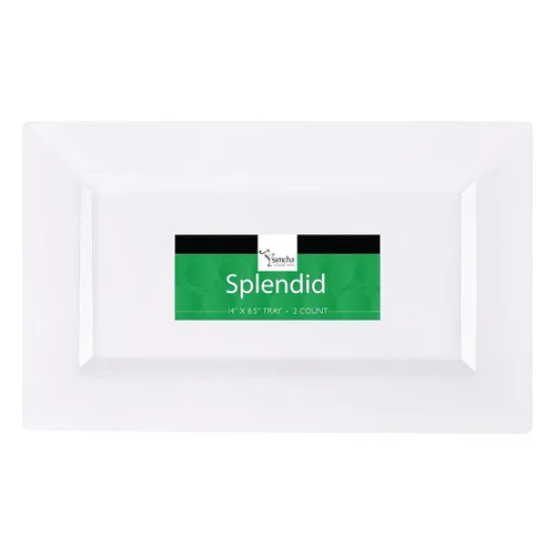 Vista 3 de Blue Sky Bandeja rectangular blanca de 14 x 8.5 pulgadas (paquete de 2) Platos de plástico desechables para fiestas, eventos y uso doméstico