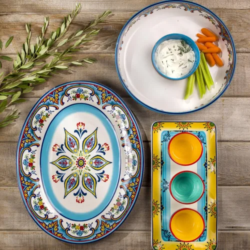 Vista 7 de Euro Ceramica Zanzíbar - Tazón para chips y salsas (2 unidades), multicolor, 24 onzas