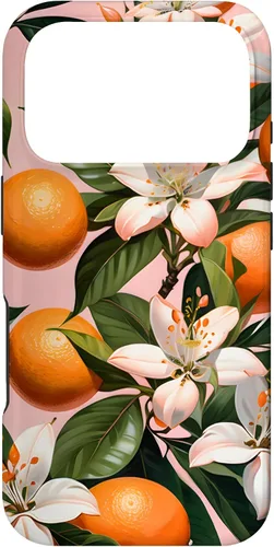 Vista 30 de Carcasa para iPhone 17 con diseño de flores de naranja sobre fondo rosa
