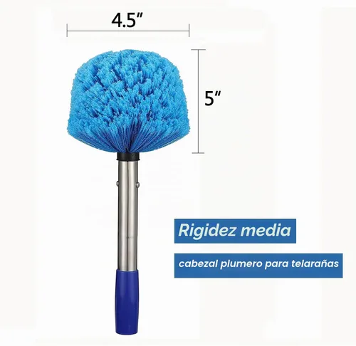 Vista 3 de Plumero de telaraña con poste, poste de acero inoxidable de 4 pies con cepillo de telaraña de cerdas medianamente rígidas para paredes, vigas