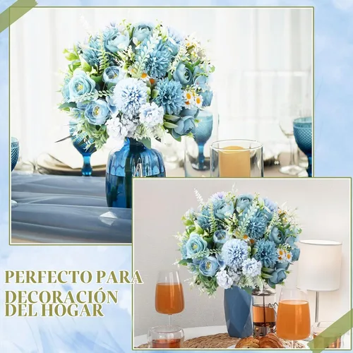 Vista 4 de Tigeen - Ramo de flores artificiales para boda, 6 paquetes, color azul