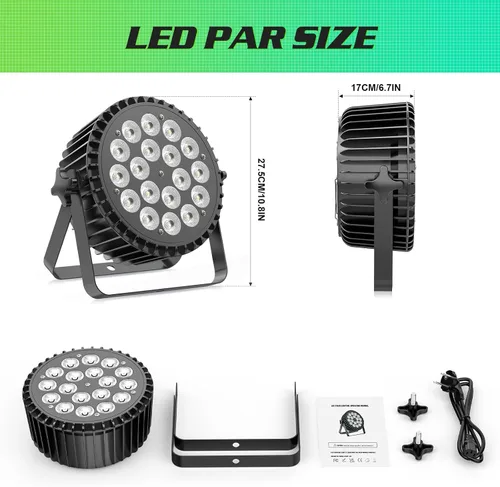 Vista 9 de U`King Luces de escenario, 18 x 18 W RGBW 4 en 1 LED DJ Par puede luz con efecto estroboscópico/lavado de escenario por DMX512 y iluminación