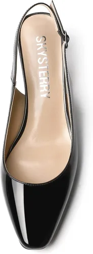 Vista 3 de SKYSTERRY Vestido de mujer de noche Slingback gatito punta cuadrada Carrete de patente de oficina Zapatos de tacón bajo 2 pulgadas