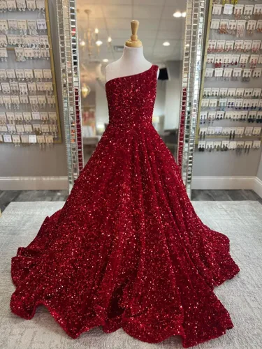 Vista 3 de Vestido de fiesta brillante con lentejuelas de un hombro, vestido de niña de flores para boda, princesa, vestido para niños pequeños