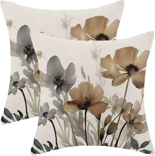 Vista 12 de AEIOAE Juego de 2 fundas de almohada florales azules y marrones de 16 x 16 pulgadas, fundas de almohada decorativas de flores de acuarela