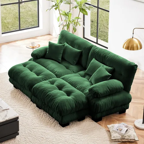 Vista 79 de Otomana beige para sofá modular modular, sofá individual, asiento otomano para sofá modular convertible, sofás de terciopelo para sala de estar