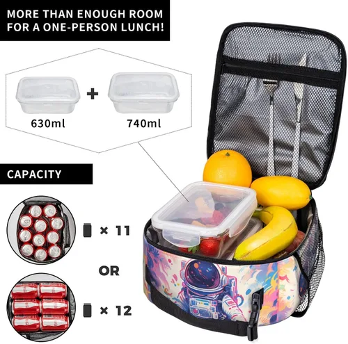 Vista 4 de SARA NELL Lonchera infantil para niños, bolsa de almuerzo de astronauta, galaxia, planeta espacial, bolsa térmica de poliéster con aislamiento