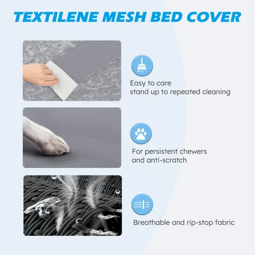 Vista 3 de Cama elevada refrescante para perros, catre elevado para perros con malla transpirable lavable y marco de metal, portátil para uso en exteriores e