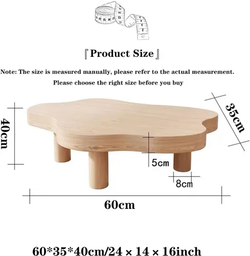 Vista 2 de Mesa de centro en forma de nube de madera maciza irregular, decoración de mesa auxiliar con 3 patas, bonita mesa auxiliar redonda moderna para sala