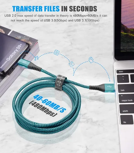 Vista 6 de sweguard Cable USB C de 3.1 A de carga rápida [2 unidades, 3.3 pies + 3.3 pies], cargador USB-A a USB-C, cable trenzado de nailon para Samsung