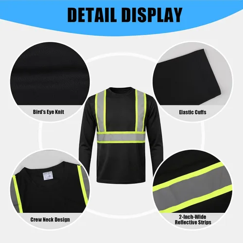 Vista 4 de HYCOPROT Hi Vis - Camisas de seguridad de manga larga de alta visibilidad, camisa reflectante para hombres y mujeres, camiseta de construcción