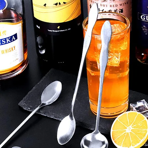 Vista 6 de Cuchara mezcladora agitadora de mango largo de 10-1/2 pulgadas para cócteles, bebidas de café, té, acero inoxidable, juego de 8
