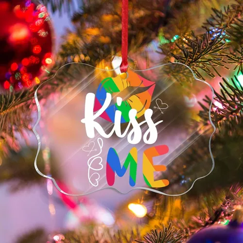 Vista 8 de Adorno acrílico de Navidad con texto en inglés "I May Be Straight But I Don't Hate LGBT, decoración de árbol de Navidad, adorno gay para árbol