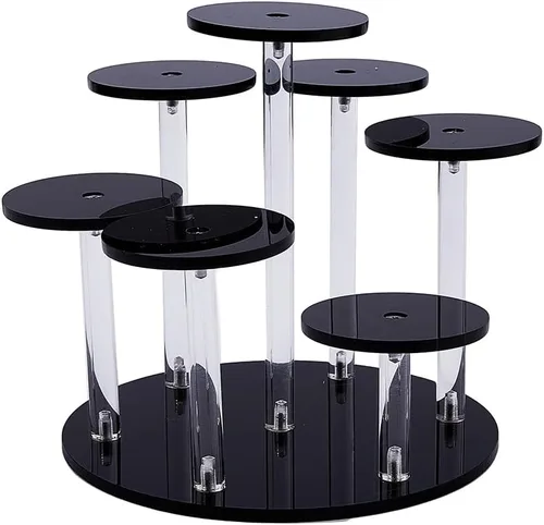 Vista 6 de Soporte de exhibición redondo de 7 niveles de 5.9 x 5.8 pulgadas, elevadores acrílicos de varios niveles, torre de exhibición transparente, soportes