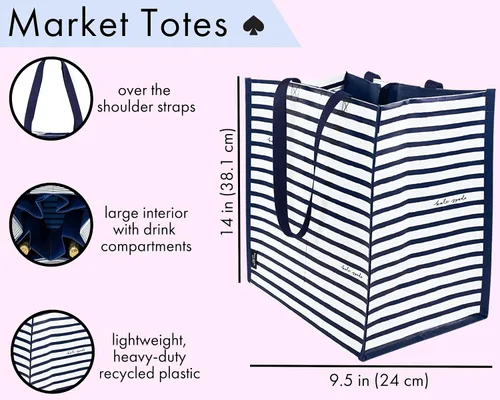 Vista 4 de Kate Spade New York Bolsa de compras reutilizable, bolsa de comestibles con correas para el hombro, bolsa plegable grande