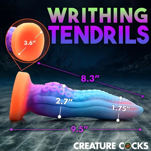 Vista 4 de CREATURE COCKS Tenta-Cock - Consolador que brilla en la oscuridad para hombres, mujeres y parejas. Firme y flexible, base de succión fuerte