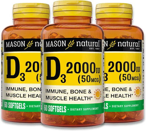 Vista 15 de MASON NATURAL Vitamina D3 2,000 UI Ultra Fuerza, Apoya la Densidad Ósea, Fuerza y Salud Inmune, 300 Cápsulas Blandas