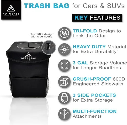 Vista 3 de Papelera Autobase para Coche Bote de Basura para Camión SUV de Gran Tamaño de 3 Galones Artículos Esenciales para Viajes por Carretera Regalos