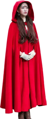 Vista 7 de Flygo Capa con capucha de mezcla de lana para mujer, capa de otoño e invierno con capucha, resistente al viento, poncho abrigo maxi