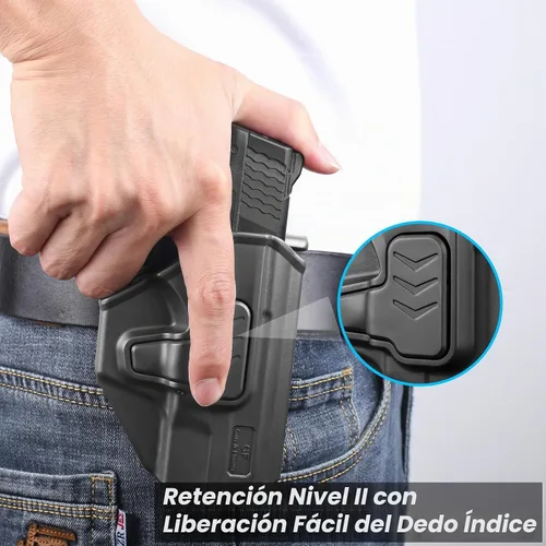 Vista 5 de Funda para Smith & Wesson M&P Shield 9 mm/.40 (M2.0)/9 mm Shield Plus, funda de pistola de 3.1" de pala, 360 grados ajustable, liberación
