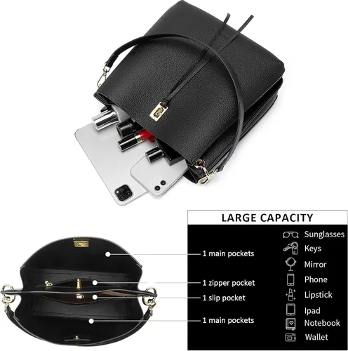 Vista 4 de BOSTANTEN Bolsos de cuero para mujer, bolsos de mano de diseñador para mujer, bolso cruzado de hombro para el trabajo diario, Bolsas de cubo