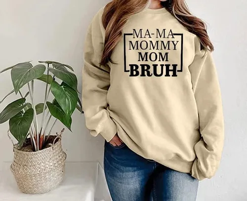 Vista 4 de HEBBE Sudadera de gran tamaño para mujer, mamá, mamá, mamá, Bruh, sudaderas casuales para mamá, blusas