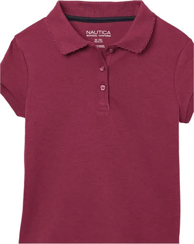 Vista 3 de Nautica Camisa polo de manga corta para uniforme escolar para niñas, cierre de botón, tela de piqué suave