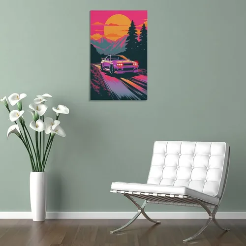 Vista 5 de R32 - Póster retro de Synthwave para automóvil, arte de pared, pósteres e impresiones, pintura colgante para dormitorio, aula, dormitorio, sala