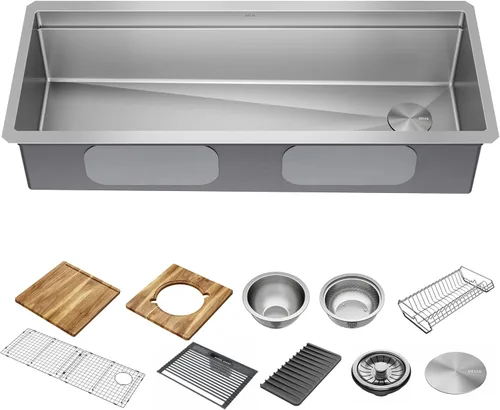 Vista 19 de DELTA FAUCET Lorelai - Lavaplatos de estación de trabajo de barra de 17 pulgadas para cocina, montaje bajo encimera, acero inoxidable calibre 16
