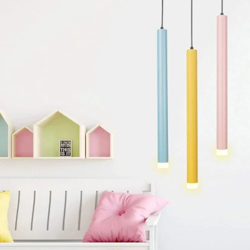 Vista 4 de Lámpara colgante de tubo de luz cálida nórdico amarillo cilíndrico de una sola cabeza Downlight lámpara colgante para isla de cocina comedor tienda