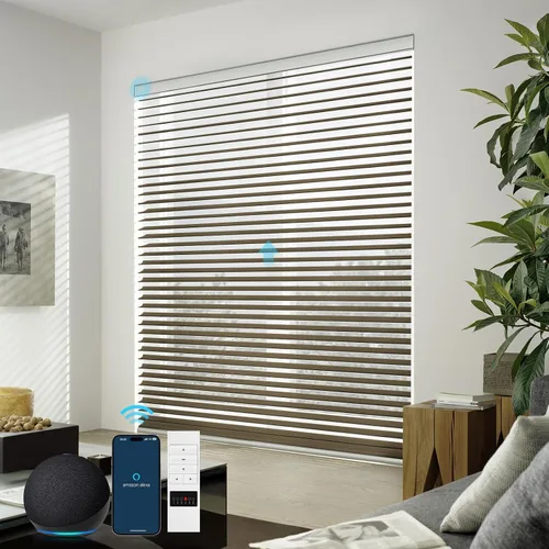 Vista 19 de ZSTARR Shangri-La Motorized - Persianas enrollables para ventana con filtro de luz, compatibles con control remoto Alexa Google, persianas