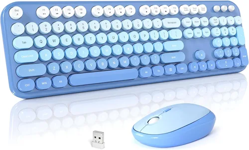 Vista 14 de MOFII Combo de teclado y mouse inalámbricos, lindo teclado de tamaño completo y mouse inalámbrico, juego de teclado retro de 2.4 GHz