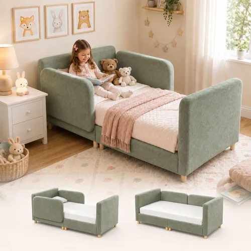 Vista 7 de Cama Montessori tapizada con rieles extraíbles Azul bebé