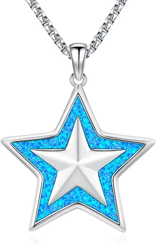 Vista 9 de Eusense Collar de ópalo para mujeres y hombres, joyería de ópalo azul y blanco de plata de ley 925 con dije de ópalo auténtico, regalo