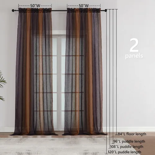 Vista 5 de OWENIE Cortinas transparentes degradadas para dormitorio, sala de estar, 96 Morado y dorado