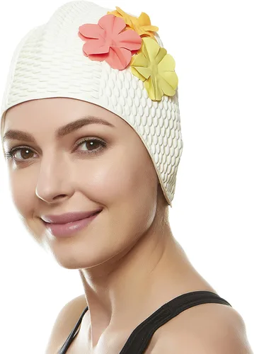 Vista 7 de BeeMo Gorro de Natación de Látex para Mujeres - Gorro de Natación de Goma - Suave Cómodo Elástico Elegante Diseño de Corte Bajo Protege el Cabello