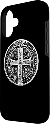 Vista 2 de Funda cristiana católica para iPhone 16 con medalla de San Benito de San Benito